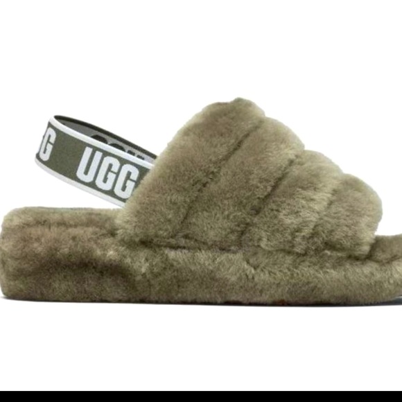 UGG Shoes - UGG Fluff Yeah slide on slipper. NWOT.  Olive green.